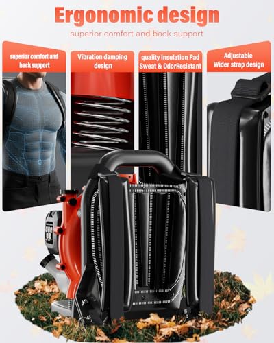 Snoonwee Backpack Leaf Blower Gas Powered – Commercial 52cc 2-Stroke Engine, 200 MPH & 550 CFM Heavy Duty Blower for Lawn Care, Debris & Snow (A808-2)
