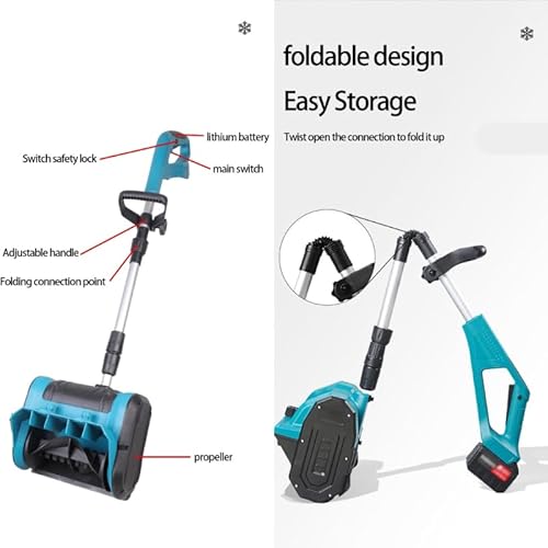 Electric Cordless Snow Shovel Compatible with Makita 21V Battery, 12'' Clearing Width, 26ft Throwing Distance, Adjustable Direction,Lightweight for Driveway, Patio, Steps, Walkway Snow Removal