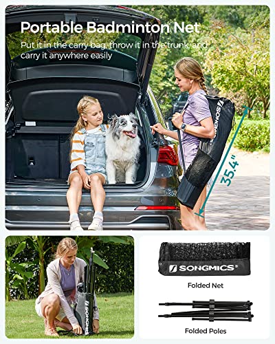 SONGMICS 16.5 ft Badminton Net, Height Adjustable Volleyball Net, Pickleball Net with Poles, Foldable Nylon Net for Tennis Indoor Outdoor Court, Black USYQ500HV1