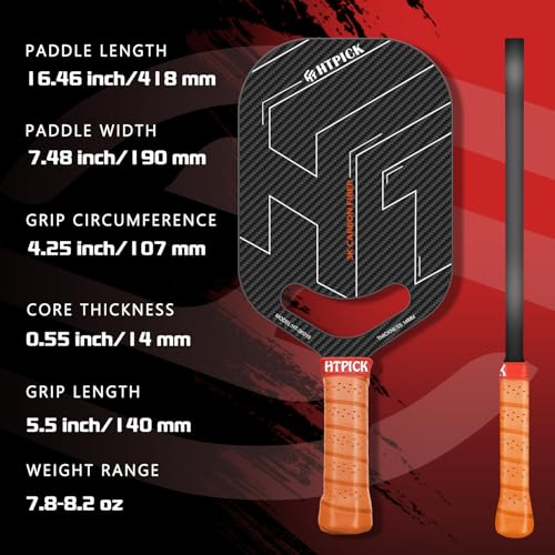 Pickleball Paddles, 3K Raw Carbon Fiber Pickleball Paddle with 14mm Thickness PP Honeycomb Core and Aero Throat, Designed for Unmatched Control and Added Power（Black）