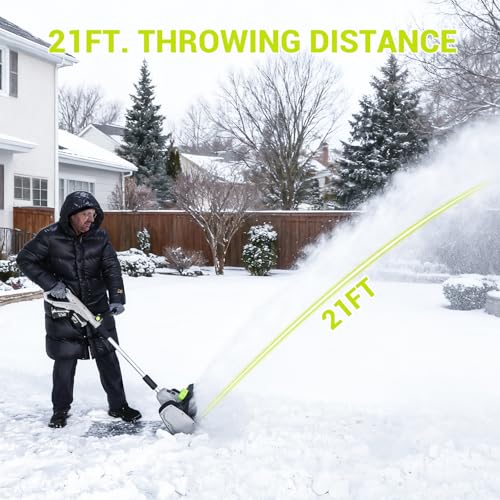 40V Cordless Electric Snow Shovel, 14 Inch Battery Powered Snow Blower with 4.0Ah Battery & 1000W Brushless Motor, 21FT Throw Distance for Driveway, Patio, Sidewalk Snow Removal