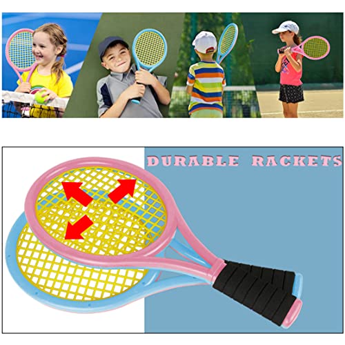 Kids Tennis Rackets with Carrying Bag,Soft Training Balls and Badminton Birdies,12 in 1 Tennis Racquets Gift Set for Children Outdoor Indoor Sports (Blue+Pink,Plastic,17inch)