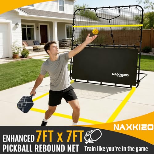 NaxKizo 7x7 FT Pickleball Rebound Net, Pickleball Net for Dinks Volleys Hits Training, Freely Adjustable Angle Various Ball Practice Rebounder for Outdoor Indoor