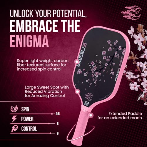 Enigma Pickleball Proto-Blossom Pickleball Paddle, Thermoformed Raw Carbon Fiber Pickleball Paddle with 16mm Honeycomb Polymer Core, Enhanced Power Control and Maximum Spin, USA Pickleball Approved