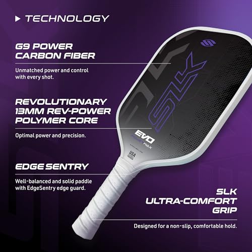 Selkirk Sport SLK Evo Power MAX Pickleball Paddle by Selkirk Sport | G9 Power Carbon Fiber Pickleball Paddle with SpinFlex Surface and Rev-Hybrid Polymer Core | Power Purple Max