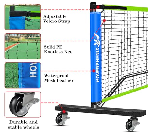 Portable Pickleball Net with Wheels, 22FT Regulation Size Pickle Ball Net with Pickleballs, Carry Bag for Home, Driveway, Backyard, Indoor or Outdoor