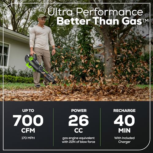 Greenworks 80V (700 CFM / 170 MPH) Brushless Cordless Leaf Blower, Commercial-Grade Power, 40-Min Rapid Charger for Wet Leaves, Heavy Debris, Gravel and Driveway Snow, Includes 2.5Ah Battery & Charger