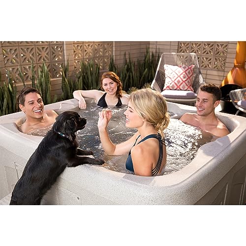 LifeSmart 4-Person Hot Tub with 13 High-Powered Jets & LED Lighting, Square, Taupe - Outdoor Spa w/ 4 Bucket Seats, Pump & Cover, 205-Gallon Water Capacity