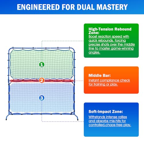 Pickleball Practice Rebounder Net for Dink Volley Solo Training Equipment Aid, 2in1 Mini Pickle Ball Net Portable Trainer for Outdoor Driveway Backyard and Indoor Garage, Easy Setup & Storage