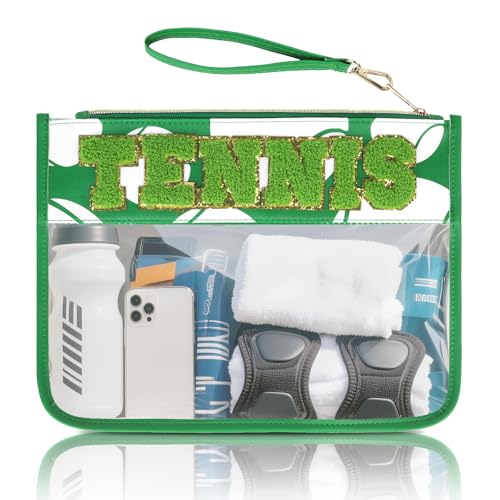 PPeen Tennis Gifts Tennis Bags Accessories for Women Makeup Cosmetic Bags Chenille Letter Clear Zipper Toiletry Pouch