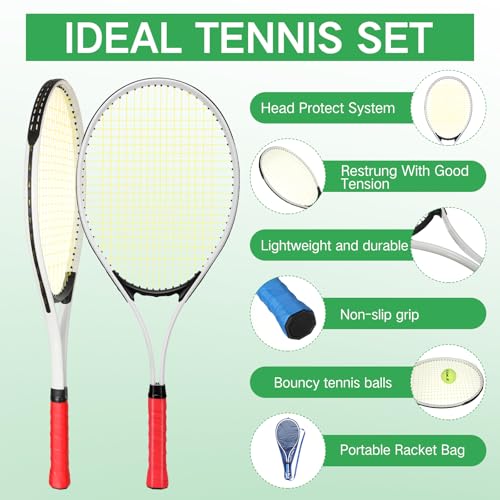 Motionchic 6 Pcs Tennis Rackets for Adult Recreational 6 Players 27'' Tennis Racket Set with 3 Balls Lightweight Tennis Rackets for Tennis Training Beginner with Overgrip and Bag(Red)