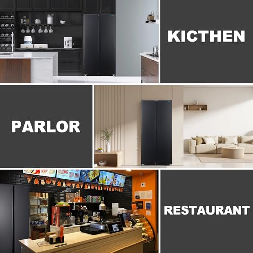Iceblue Refrigerator, 15.6 Cu.Ft. Side-by-side Refrigerators, Black Stainless Steel Beverage Fridge with Freezer, Zoning Temperature Control Frost Free Beverage Refrigerators - Black