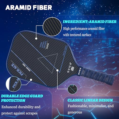 SVICX Pickleball Paddle,Professional Carbon Fiber Pickleball Paddles-Aramid Fiber Surface,Superior Control,Strong Power and Forceful Spin,USAPA Approved (Aramid+Carbon Fiber (Navy Blue))