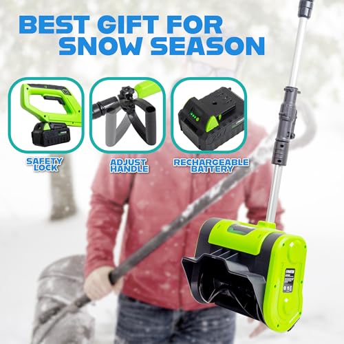 Cordless Snow Shovel, 20V Battery Powered Snow Blower, Lightweight Electric Snow Thrower with Adjustable Handle, Directional Plate, Perfect for Patios, Decks, Walkways, and Driveways (10 INCH)