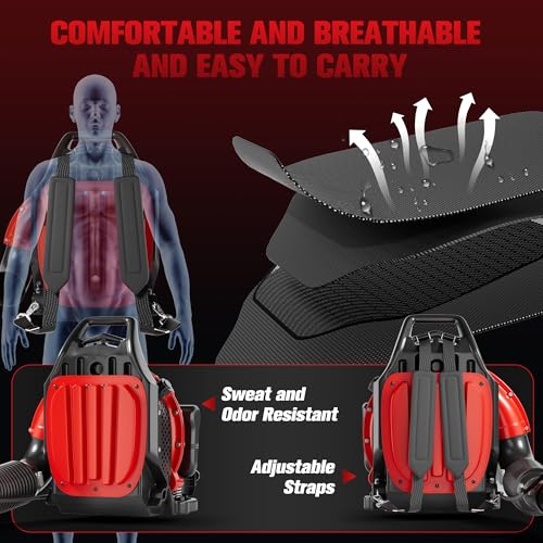 TDH Gas Backpack Leaf Blower, 2-Stroke Handheld Snow Blower with 665 CFM & 205 MPH High Power for Commercial Lawn Care, Yard Debris & Snow Removal,Red