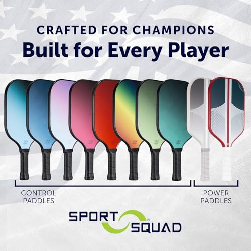 Sport Squad Lightweight Graphite Fiberglass Pickleball Paddle Designed for More Power and Consitency - Polypropylene Honeycomb Core - USAP Approved - Tacky Cushion Pickleball Grip - for Kids + Adults