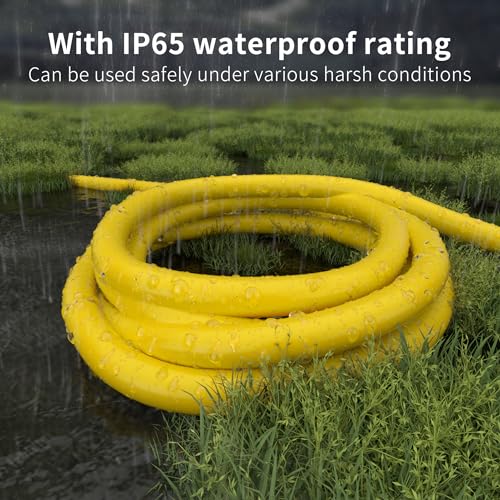 HUANCHAIN 50 FT 12/3 Gauge Heavy Duty Outdoor Extension Cord Waterproof with Lighted end, Flexible Cold-Resistant 3 Prong Electric Cord Outside, 15Amp 1875W 12AWG SJTW, Yellow, ETL