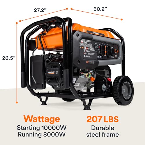 Generac 8,000-Watt Gas-Powered Portable Generator - COsense Technology - Powerrush Advanced Technology - Power for Emergencies and Recreation - Electric Start - Orange/Black - 50 State Compliant