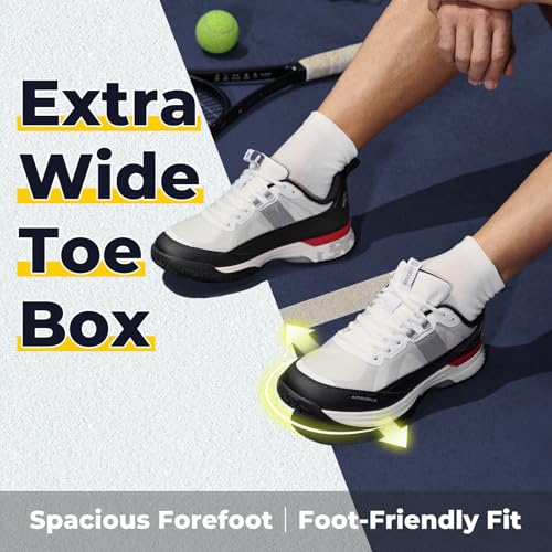 FitVille Wide Tennis Shoes for Men Pickleball Shoes Lightweight Breathable All Court Athletic Shoes with Arch Support & Wide Toe Box Pearl/Black