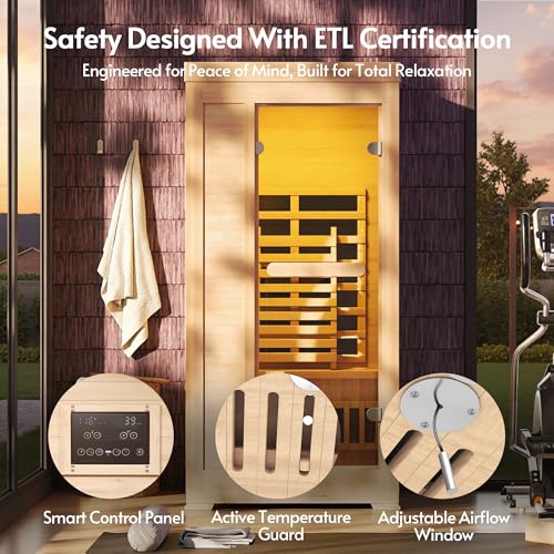Rotihom Infrared Sauna at Home 1-2 Person with 7 Color Full Spectrum, Low EMF 1745W Fast Heating Canadian Hemlock Wood Sauna, Indoor Dry Sauna with Music Speakers for Home, Gym (3Lx3.3Wx6.3H Ft)