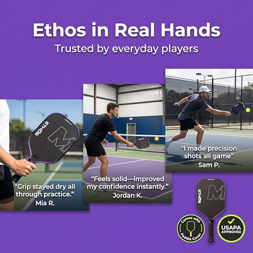 M1 Ethos Pickleball Paddles: USAP and PBCor.43 Approved, 16 MM, Elongated, Thermoformed, T700 Raw Carbon Fiber, Strong Power, Control, and Spin, Superior Paddle Ideal for Beginners to Advanced Players
