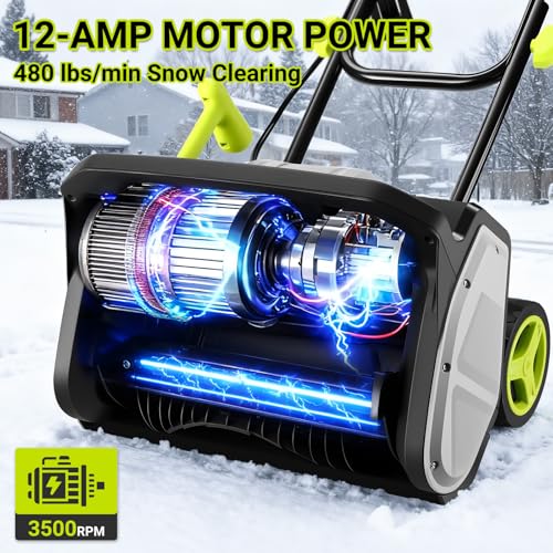 Electric Snow Shovel, 12-Amp Snow Blower 17" Wide & 6" Deep Clearing, Throws Snow 20 FT, Corded Snow Shovel Removal Tool with Adjustable Chute for Driveways, Sidewalks, Patios, Winter Storm Removal