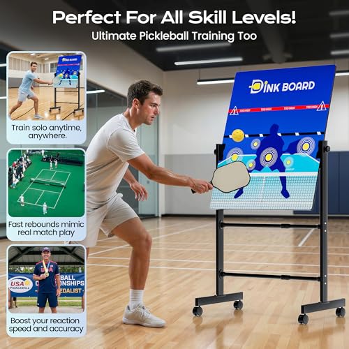 Paddyn Pickleball Practice Board,Dual-Sided Rebounder Dink Board with Stand,Height-Adjustable Portable Pickleball Solo Training Tool,Volley & Baseline Pickleball Wall Indoor/Outdoor Use