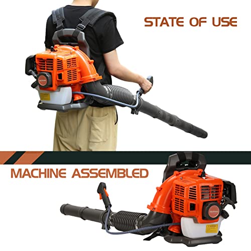 Backpack Gas Powered Leaf Blower, 52CC 550CFM 3HP 2 Stroke Grass Lawn Blower Air Cooling Gasoline Backpack Grass Blower with Air-Cooled, Snow Blower for Outdoor (550CFM 52CC)