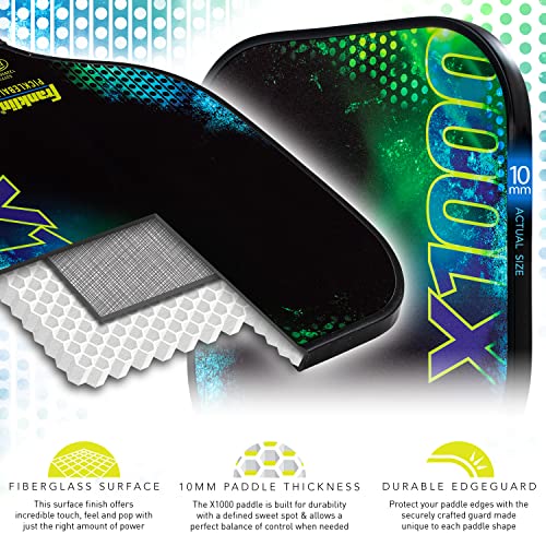 Franklin Sports Pickleball Paddle - X-1000 Polypropylene Core Racket - Official USA Pickleball (USAPA) Approved Paddle - Lightweight Pro Racket - Green - 8mm Thick Core