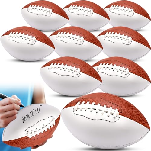 Jenaai 6 Pcs 8.27in Autograph Football Blank White Panels Mini Official Size 3 Autograph Footballs Customized Signature Team Balls Trophy for Rugby Game (Double Sided Blank)