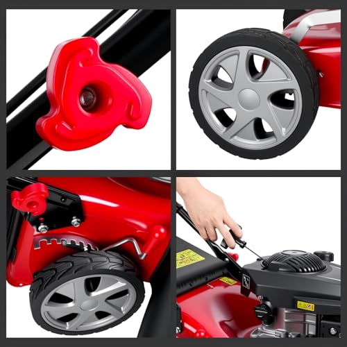 3 in 1 Gas Lawn Mower Self Propelled Self Propelled Gas Lawn Mower, 131cc Engine with Air Cooling, 50L Grass Tank, Foldable Design Red, Big Wheels & Easy Start