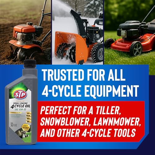 STP Premium Small Engine 4 Cycle Oil Formula, SAE10W-30 Small Engine Oil Engine Care Formula Reduces Wear for Lawnmower, Push Mower, Tractor, 32 Oz, STP