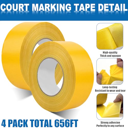 PLAYGOGYM Pickleball Court Line Tape, 328FT, 2in Wide, Outdoor Temporary Court Marking Kit (Yellow)