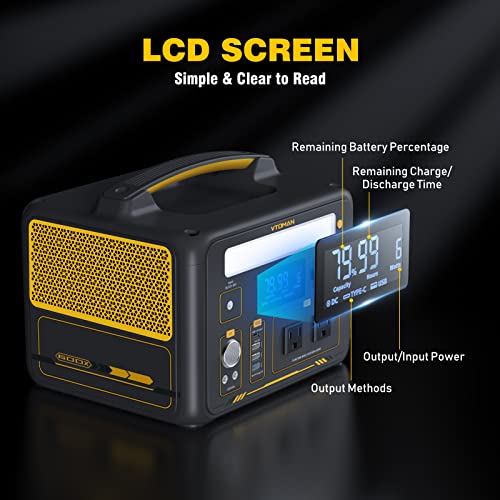 VTOMAN Jump 600X Portable Power Station 600W, 299Wh Solar Generator LiFePO4 Battery Power Station with Jump Start for Car, 1200W AC Outlet, PD 60W USB-C, 3x Regulated 12V/10A DC for Camping, RV Travel