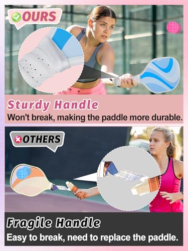 Cute Pickleball Set of 2 Paddles - Pink & Blue Lightweight Pickleball Rackets with 2 Indoor and 2 Outdoor Balls, 1 Portable Bag, for Beginner Youth Women Couple Gift