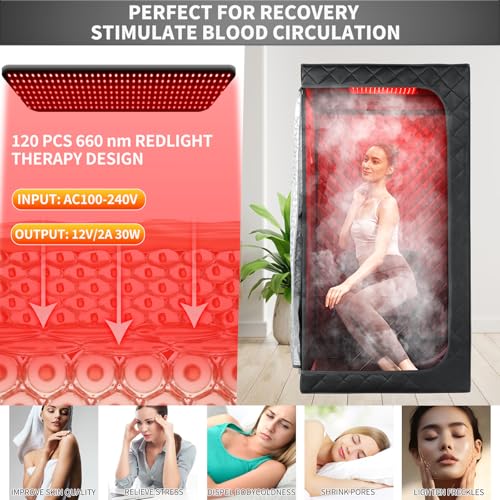 iDOTODO Infrared Red Light Therapy Sauna, Portable Steam and Infrared Sauna for Home, Full Body Sauna Tent for Relaxation, Large Infrared Sauna Box with 660nm Red Light, 3L&1100W Sauna Steamer