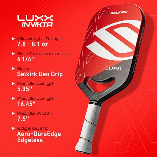 Selkirk Sport LUXX Control Pickleball Paddle | Florek Carbon Fiber Pickleball Paddles with a Polypropylene X7 Core | The Pickle Ball Racket Designed for Ultimate Power & Control | Invikta Red