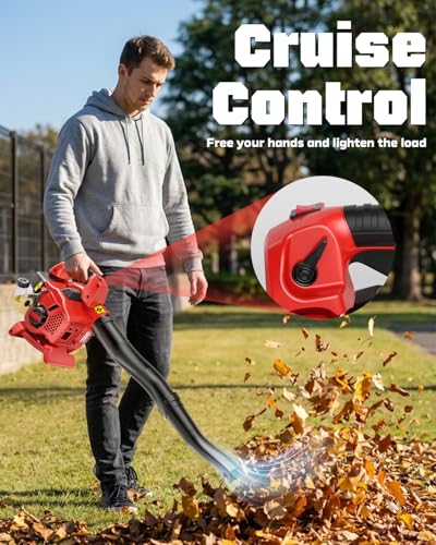 Getell 27cc Gas Powered Handheld Blower, 380 CFM 180 MPH 2-Cycle Engine, Lightweight Quick-Start for Lawn Care, Snow & Roof Leaf Cleaning (GET309)
