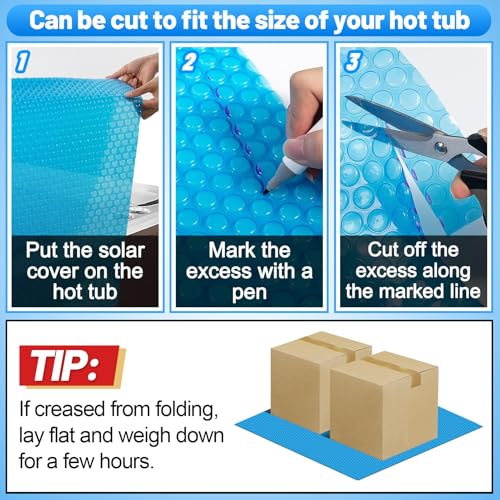 Spa and Hot Tub Cover - 7 × 7 FT 16-mil Square Hot Tub Thermal Insulation Solar Blanket Bubble Cover, 210 × 210 CM