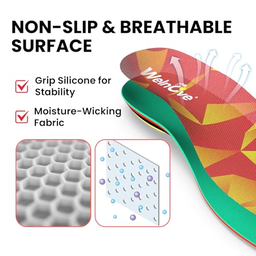 Welnove Sports Insoles for Plantar Fasciitis: Running Insoles to Prevent Injuries & Boost Performance – Shock-Absorbing Triple-Cushion Design for Marathon, Basketball, Pickleball & Hiking, XL