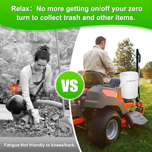 CAROD Zero Turn Mower Handle, 5 Gallon Bucket Bracket Holder with Clip, Lawn Mower Accessories Mounting Handle Kit for Outdoor Garden Trash Yard Cleaning Grabber Tool, Black