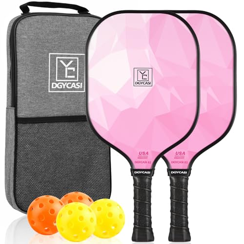 YC DGYCASI Pickleball Paddles Set of 2, 2026 USAPA Approved Fiberglass Pickleball Set, Lightweight Pickle Ball Rackets 2 Pack, 2 Outdoor Pickleball Balls, 2 Indoor Balls, 1 Bag, Pink