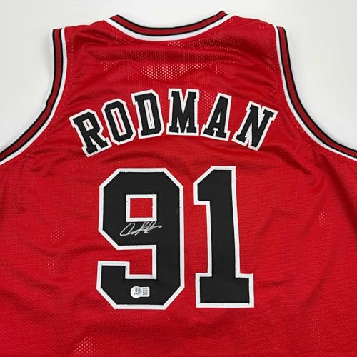 Autographed/Signed Dennis Rodman Chicago Red Basketball Jersey JSA COA