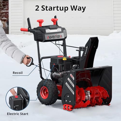 AMERISUN 26-Inch 2-Stage Gas Snow Blower with 212cc Engine, Self-Propelled Snow Thrower with 120V Electric & Recoil Start, Heavy-Duty 26" Clearing Width, 20" Intake Height, 180° Chute Rotation