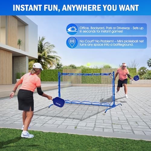 Pickleball Practice Rebounder Net with Pro Paddles Set for Dink Volley Solo Training Equipment, Mini Pickleball Net 2in1 Trainer for Outdoor Driveway Backyard and Indoor Garage, Easy Setup & Storage