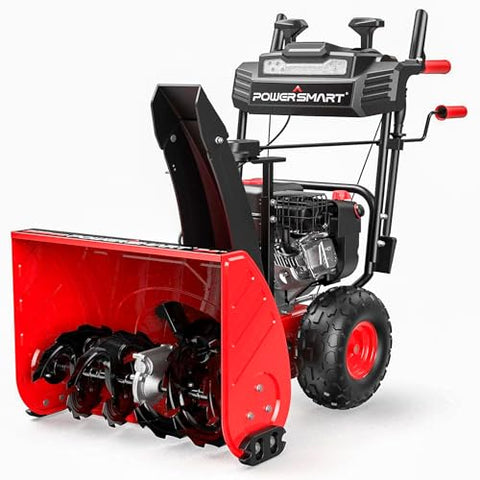 PowerSmart 24-Inch Self-Propelled Two-Stage Gas Snow Blower with 208cc B&S Engine, Electric Start, 13-Inch Snow Tires, Handle Warmer, and LED Lights