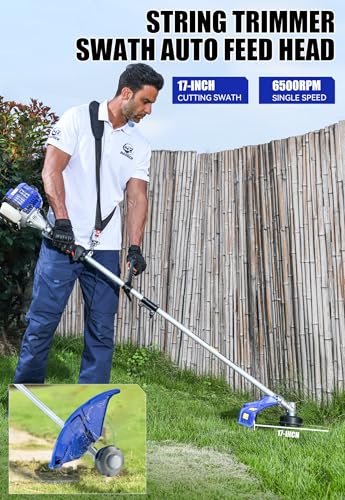 WILD BADGER POWER 26cc Weed Wacker Gas Powered, 4 in 1 String Trimmer, Wheeled Edger, Hedge Trimmer and Brush Cutter Blade, Multi Yard Care Tools, Rubber Handle & Shoulder Strap Included