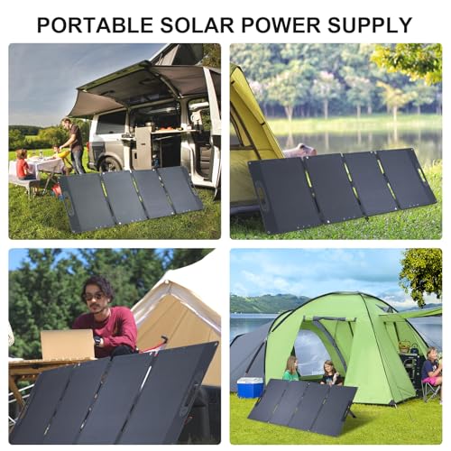 200 Watt Portable Solar Panel for Power Station, Foldable Solar Panel Solar Charger IP65 Waterproof, 200W Solar Panel Power Backup w/3 Kickstands MC4 Cable for Camping RV Blackout Off Grid Outdoor