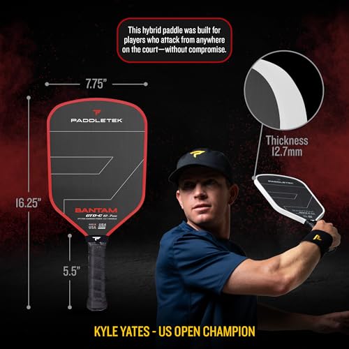 Paddletek Bantam GTO-C 12.7mm Hybrid Pickleball Paddle – Raw Carbon Fiber Face – Aerodynamic Tapered Shape – Polymer Core – 16.25" x 7.75" – 5.5 inch Handle – UPA-A & PBCoR .43 Certified – Made in USA