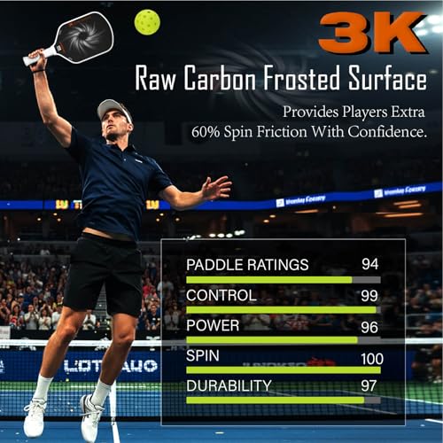 Professional Pickle ball Paddles- T700 Carbon Fiber Pickle Racket- 3K Raw Carbon Frosted Surface for Enhanced Spin and Friction - USAPA Approved Offensive Long Paddle for Intermediate Advanced Players